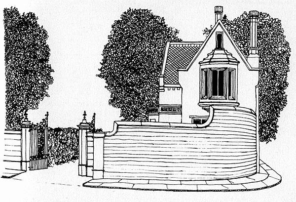 The South Lodge and ornamental gateway to St. Saviour's Convent, originally The Holmstead, a large Early-Victorian Tudor house  Mossley Hill