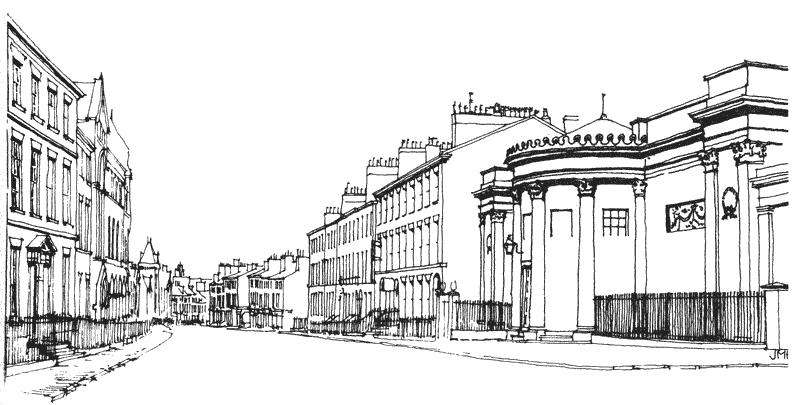 Looking down Mount Pleasant win the Wellington Rooms, 1815-16, on the right 